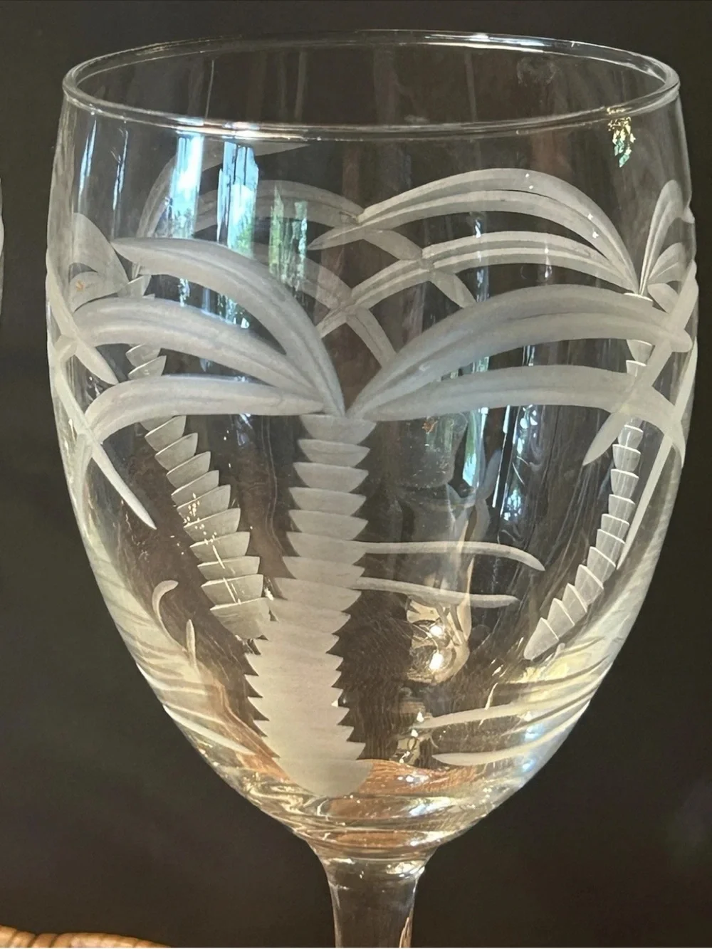 4 Rolfs Etched Palm Tree Wine Glasses‎ Goblets Clear Footed Excellent 7